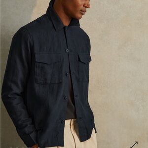 Reiss linen overshirt in navy